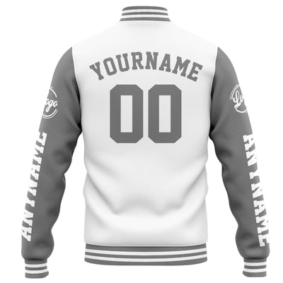 Custom Varsity Jacket Letterman Jacket For Men, Women And Youth White Grey