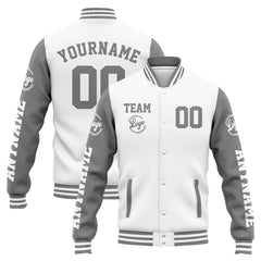 Custom Varsity Jacket Letterman Jacket For Men, Women And Youth White Grey