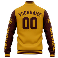 Custom Varsity Jacket Letterman Jacket For Men, Women And Youth Gold Burgundy