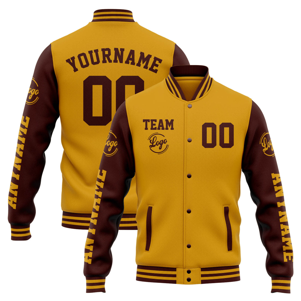 Custom Varsity Jacket Letterman Jacket For Men, Women And Youth Gold Burgundy