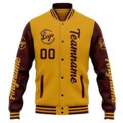 Custom Varsity Jacket Letterman Jacket For Men, Women And Youth Gold Burgundy