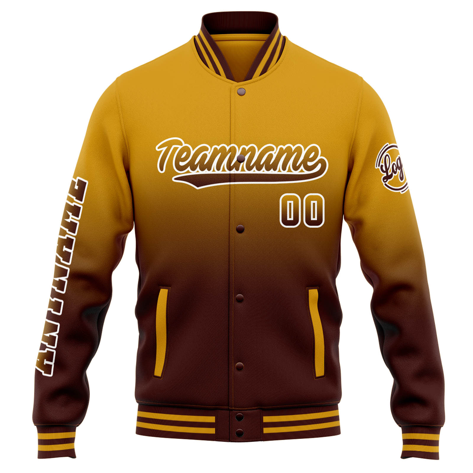 Custom Varsity Jacket Letterman Jacket For Men, Women And Youth Gold Burgundy Gradient