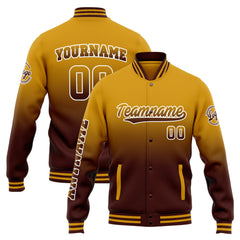 Custom Varsity Jacket Letterman Jacket For Men, Women And Youth Gold Burgundy Gradient