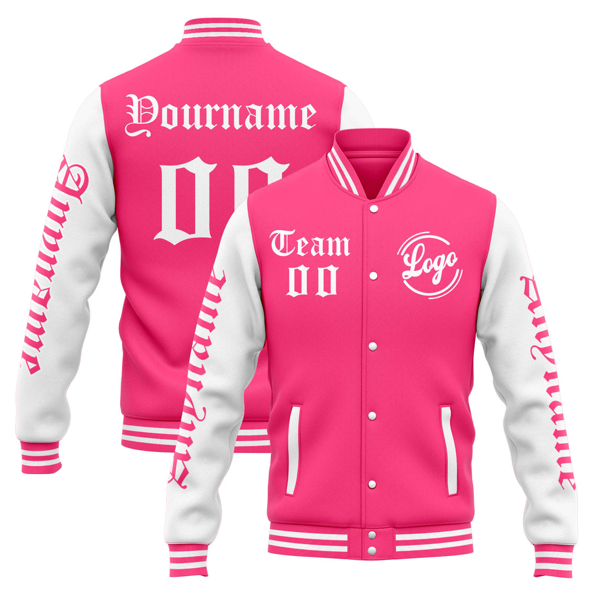 Custom Varsity Jacket Letterman Jacket For Men, Women And Youth Orange Pink White