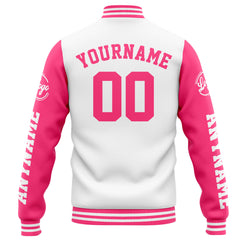 Custom Varsity Jacket Letterman Jacket For Men, Women And Youth White Pink