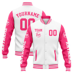 Custom Varsity Jacket Letterman Jacket For Men, Women And Youth White Pink