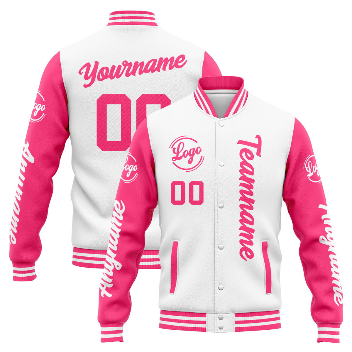 Custom Varsity Jacket Letterman Jacket For Men, Women And Youth White Pink