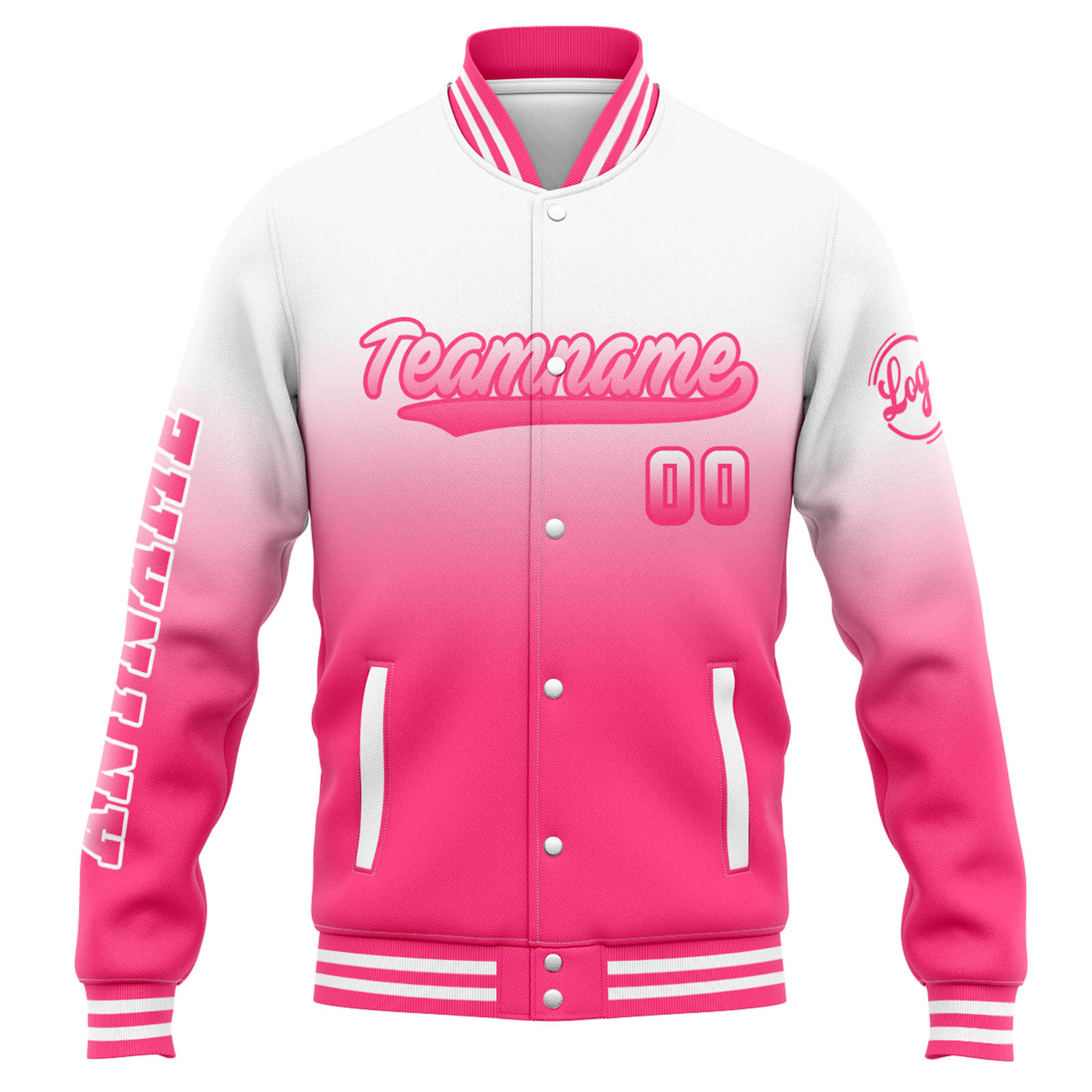 Custom Varsity Jacket Letterman Jacket For Men, Women And Youth White Pink Gradient