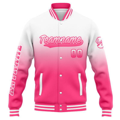 Custom Varsity Jacket Letterman Jacket For Men, Women And Youth White Pink Gradient