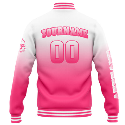 Custom Varsity Jacket Letterman Jacket For Men, Women And Youth White Pink Gradient