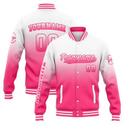 Custom Varsity Jacket Letterman Jacket For Men, Women And Youth White Pink Gradient