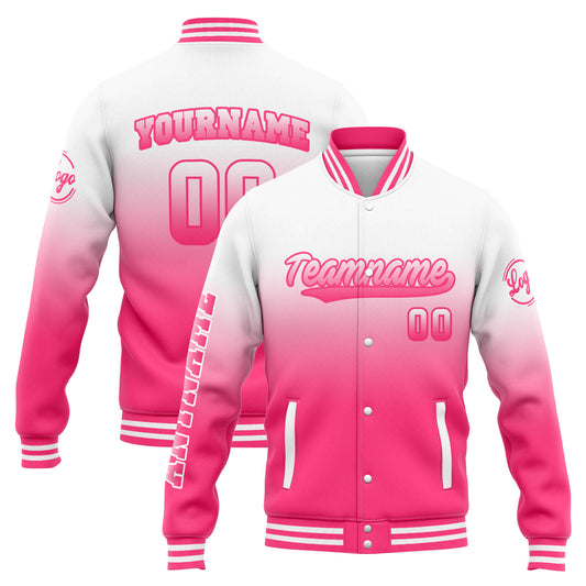 Custom Varsity Jacket Letterman Jacket For Men, Women And Youth White Pink Gradient