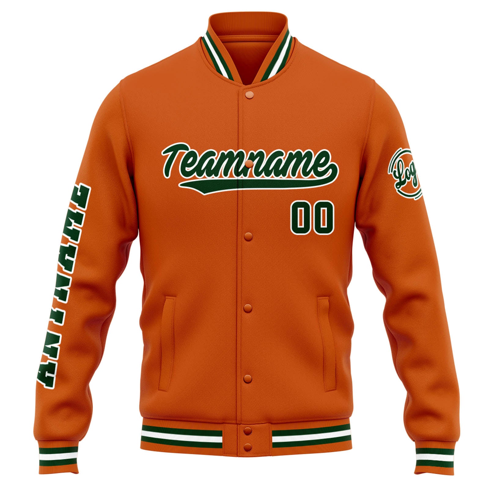 Custom Varsity Jacket Letterman Jacket For Men, Women And Youth Orange Dark Green