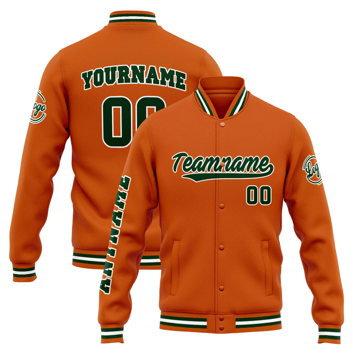 Custom Varsity Jacket Letterman Jacket For Men, Women And Youth Orange Dark Green