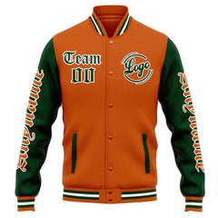 Custom Varsity Jacket Letterman Jacket For Men, Women And Youth Orange Dark Green