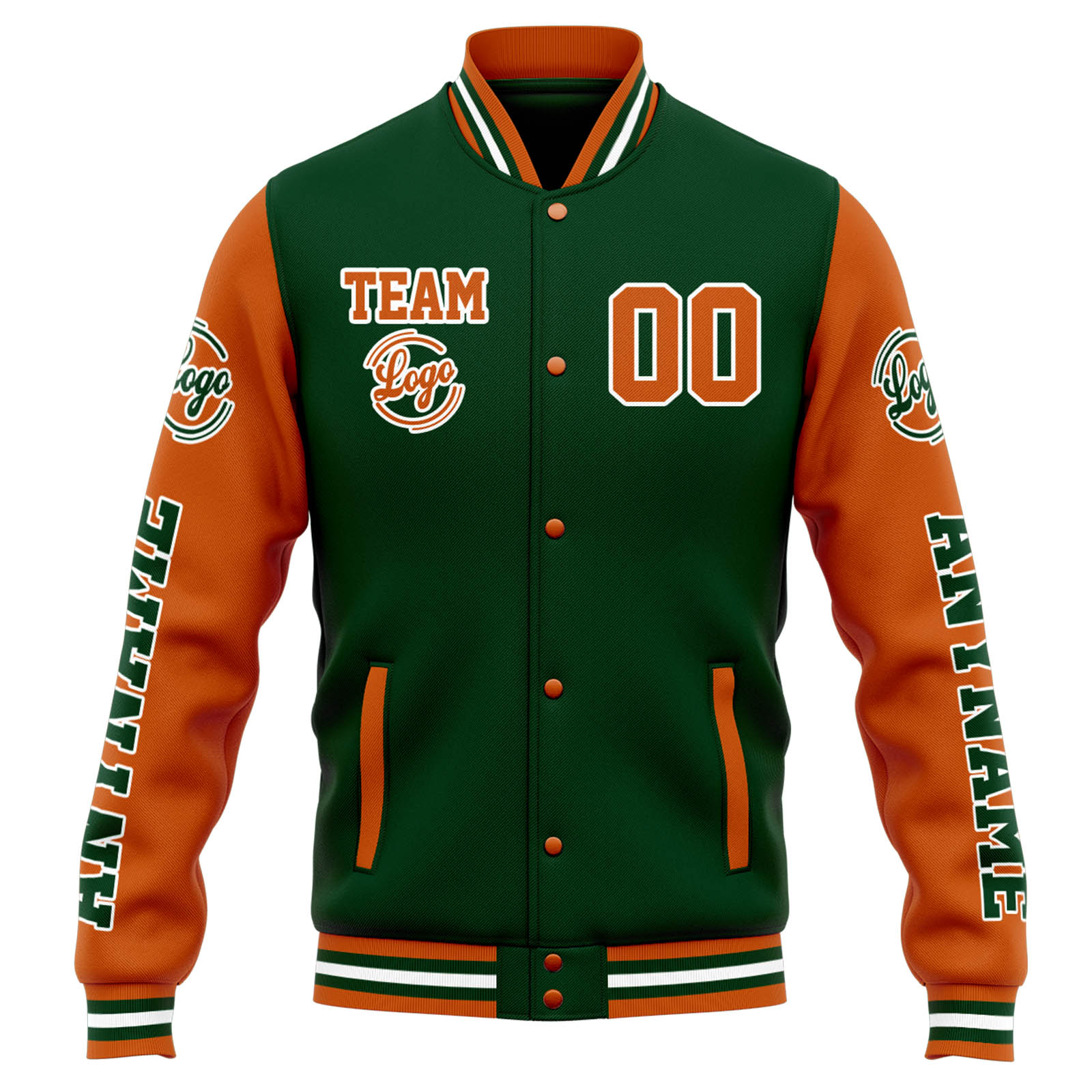 Custom Varsity Jacket Letterman Jacket For Men, Women And Youth Drak Green Orange