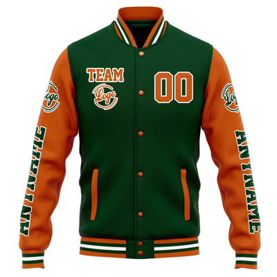 Custom Varsity Jacket Letterman Jacket For Men, Women And Youth Drak Green Orange