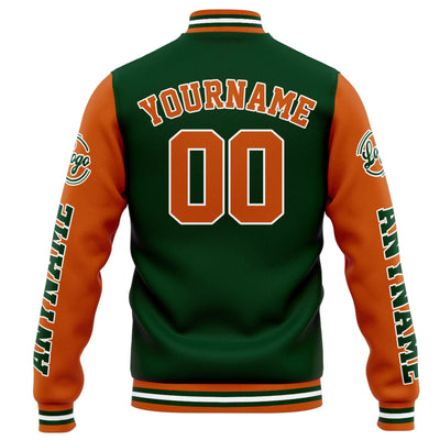 Custom Varsity Jacket Letterman Jacket For Men, Women And Youth Drak Green Orange