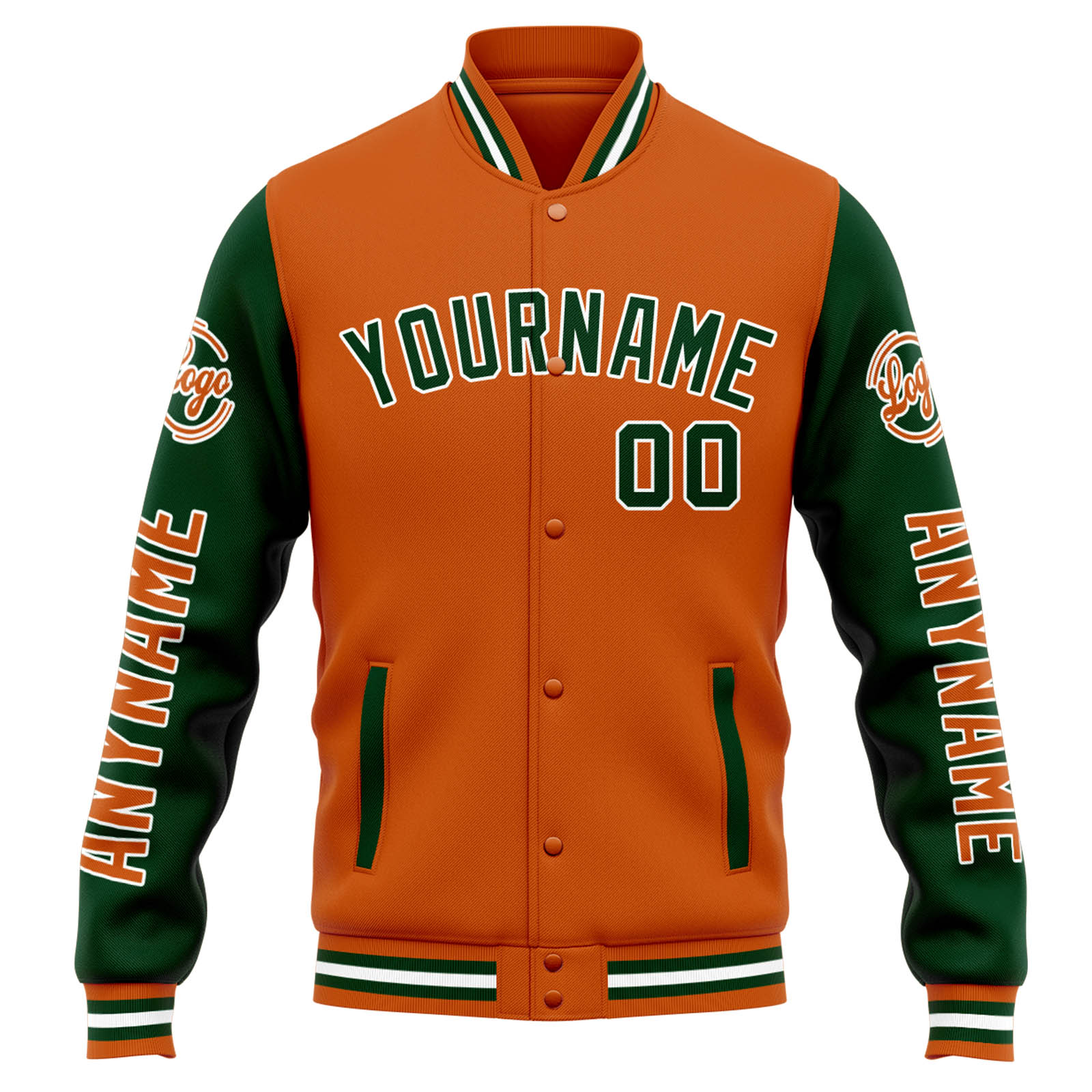 Custom Varsity Jacket Letterman Jacket For Men, Women And Youth Orange Dark Green