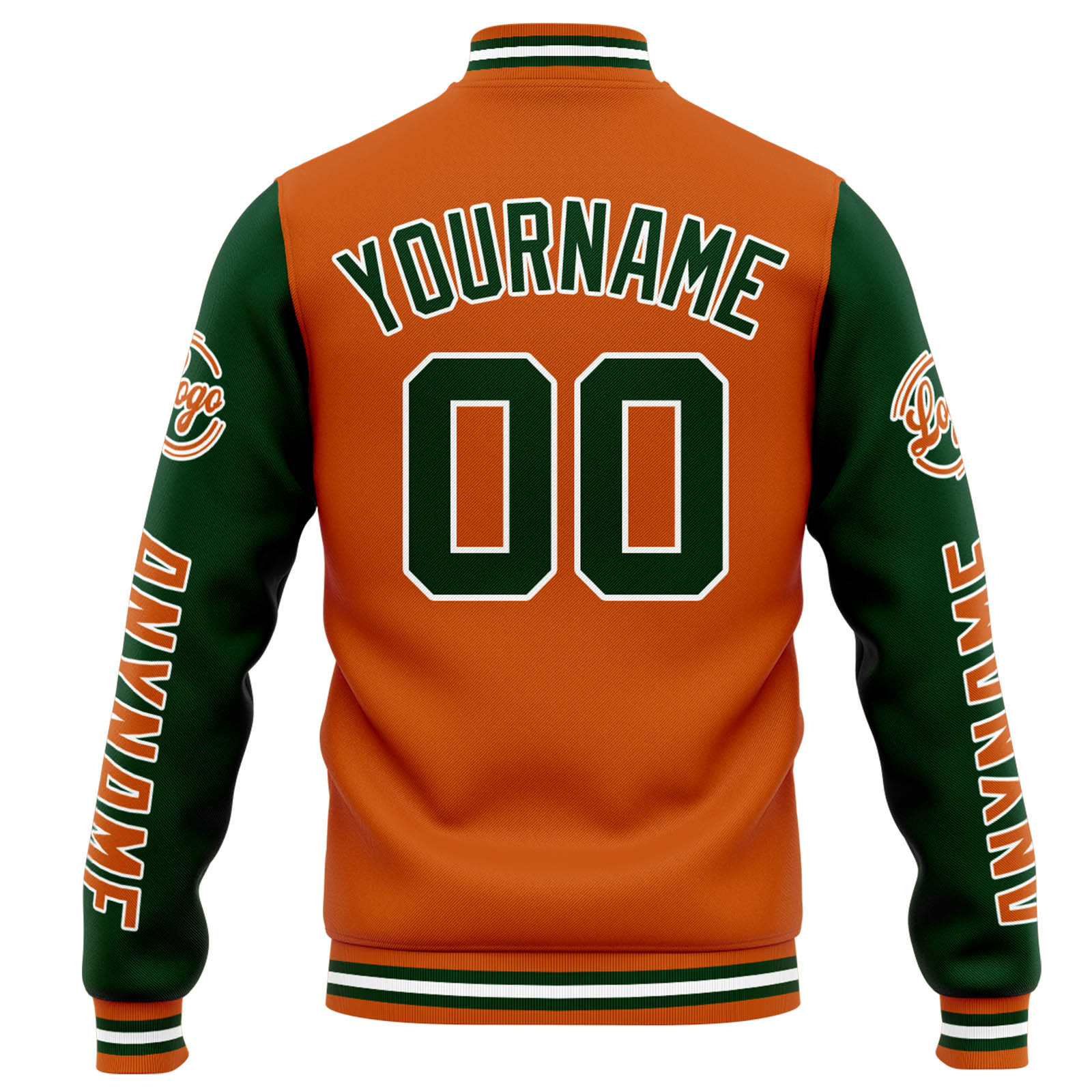 Custom Varsity Jacket Letterman Jacket For Men, Women And Youth Orange Dark Green