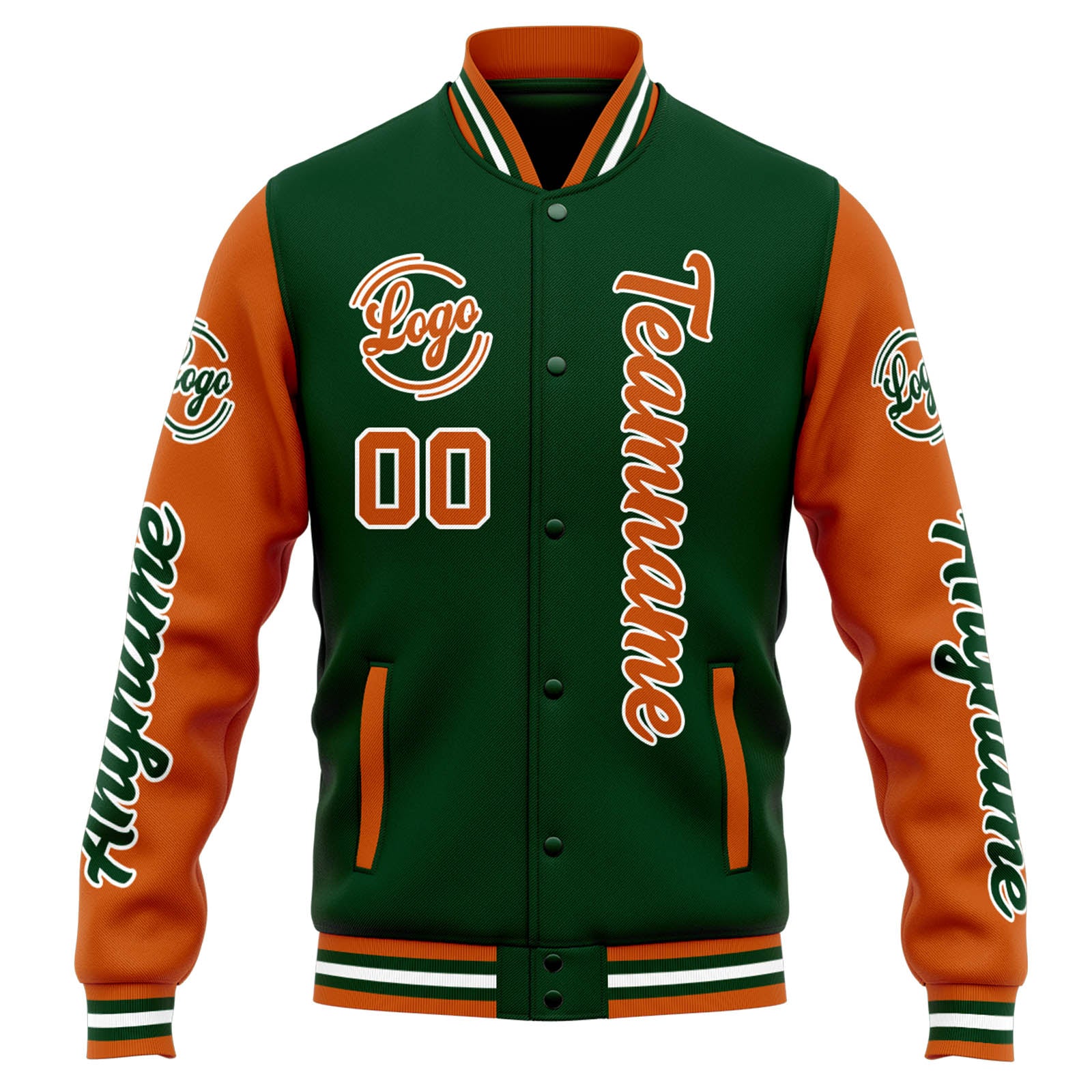 Custom Varsity Jacket Letterman Jacket For Men, Women And Youth Drak Green Orange