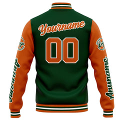 Custom Varsity Jacket Letterman Jacket For Men, Women And Youth Drak Green Orange