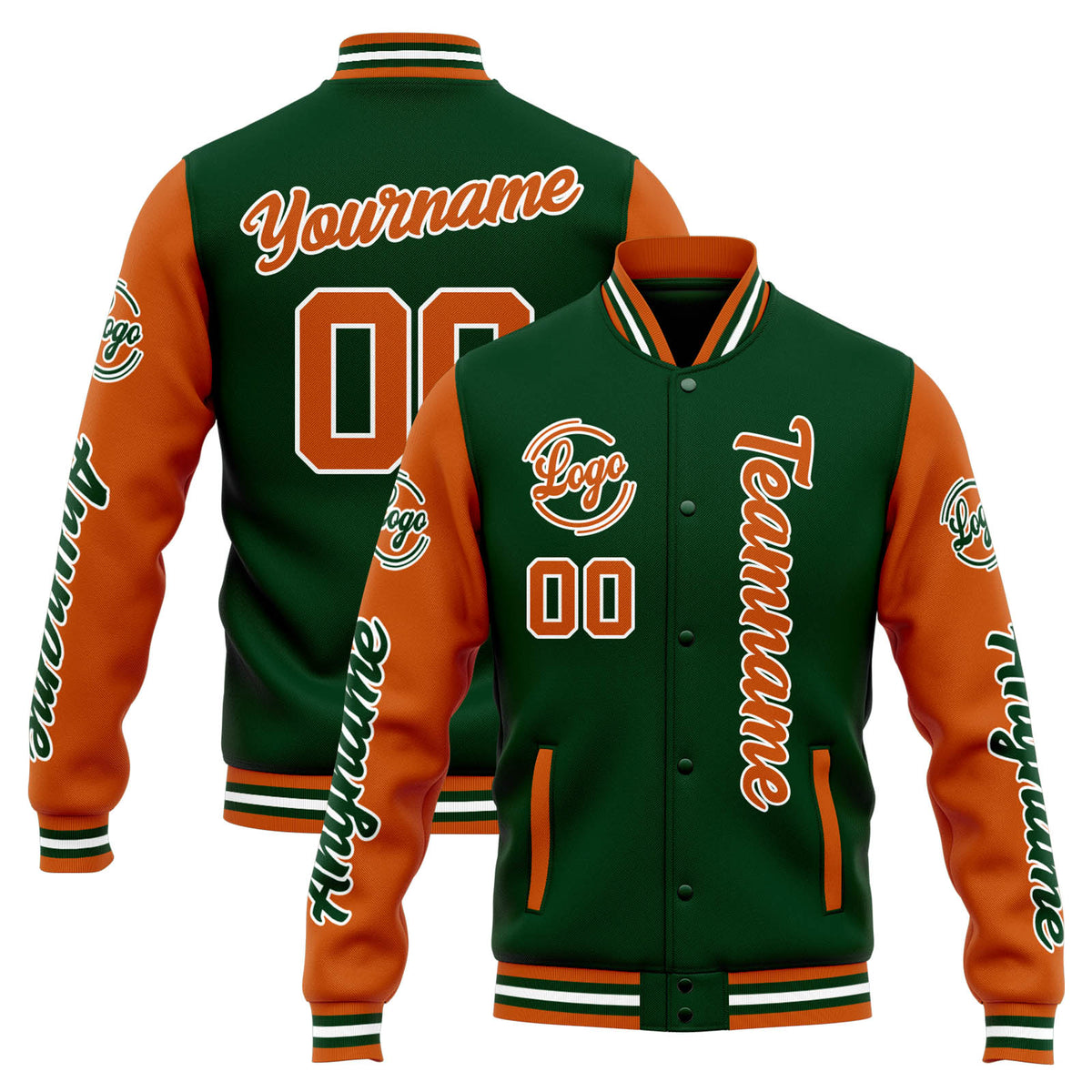 Custom Varsity Jacket Letterman Jacket For Men, Women And Youth Drak Green Orange