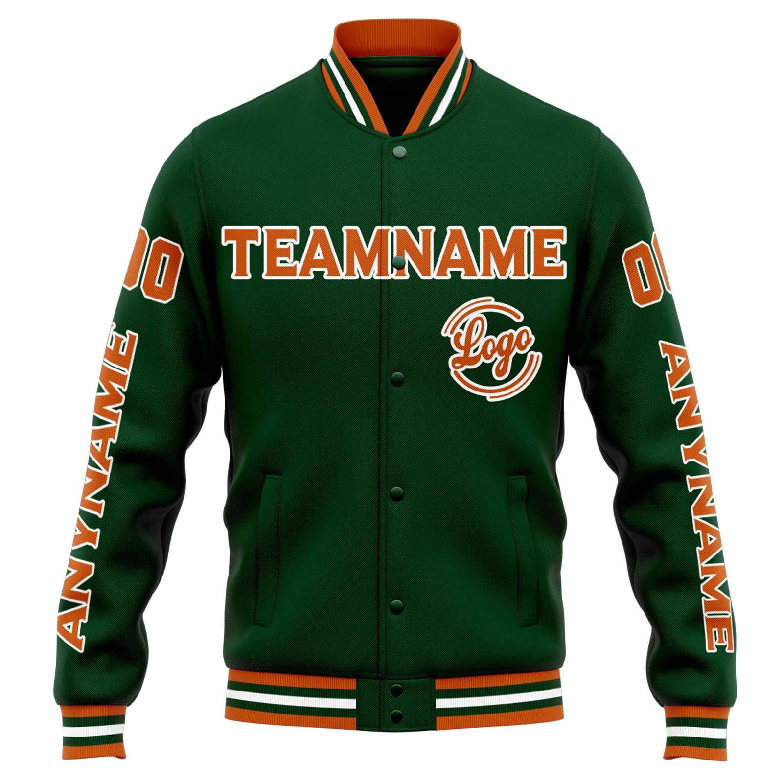 Custom Varsity Jacket Letterman Jacket For Men, Women And Youth Drak Green Orange