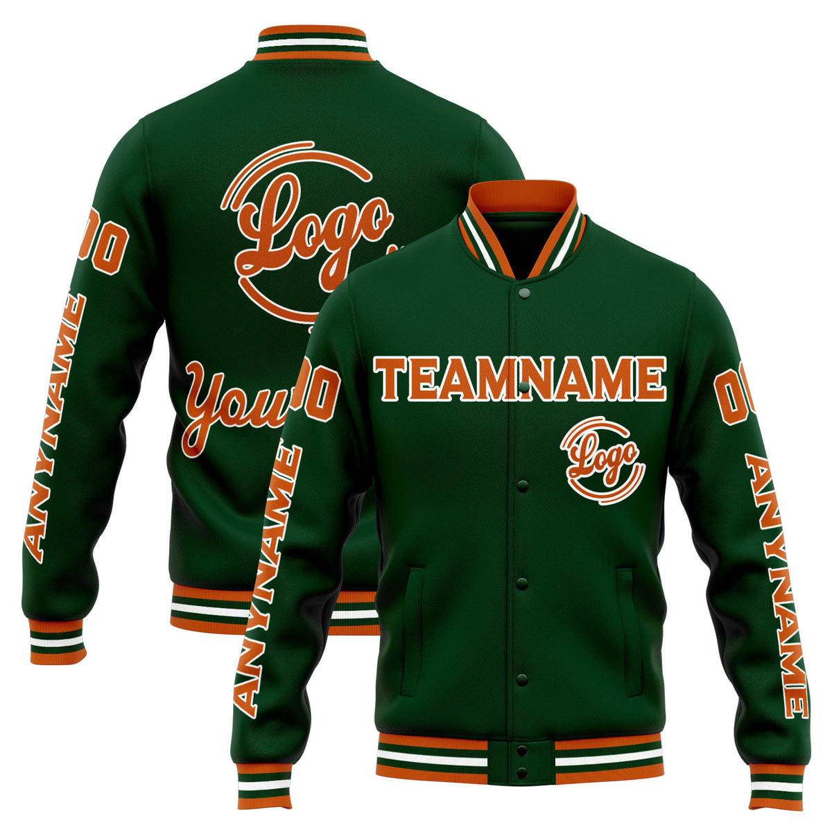 Custom Varsity Jacket Letterman Jacket For Men, Women And Youth Drak Green Orange