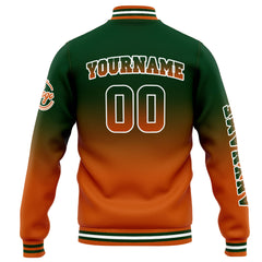 Custom Varsity Jacket Letterman Jacket For Men, Women And Youth Drak Green Orange Gradient