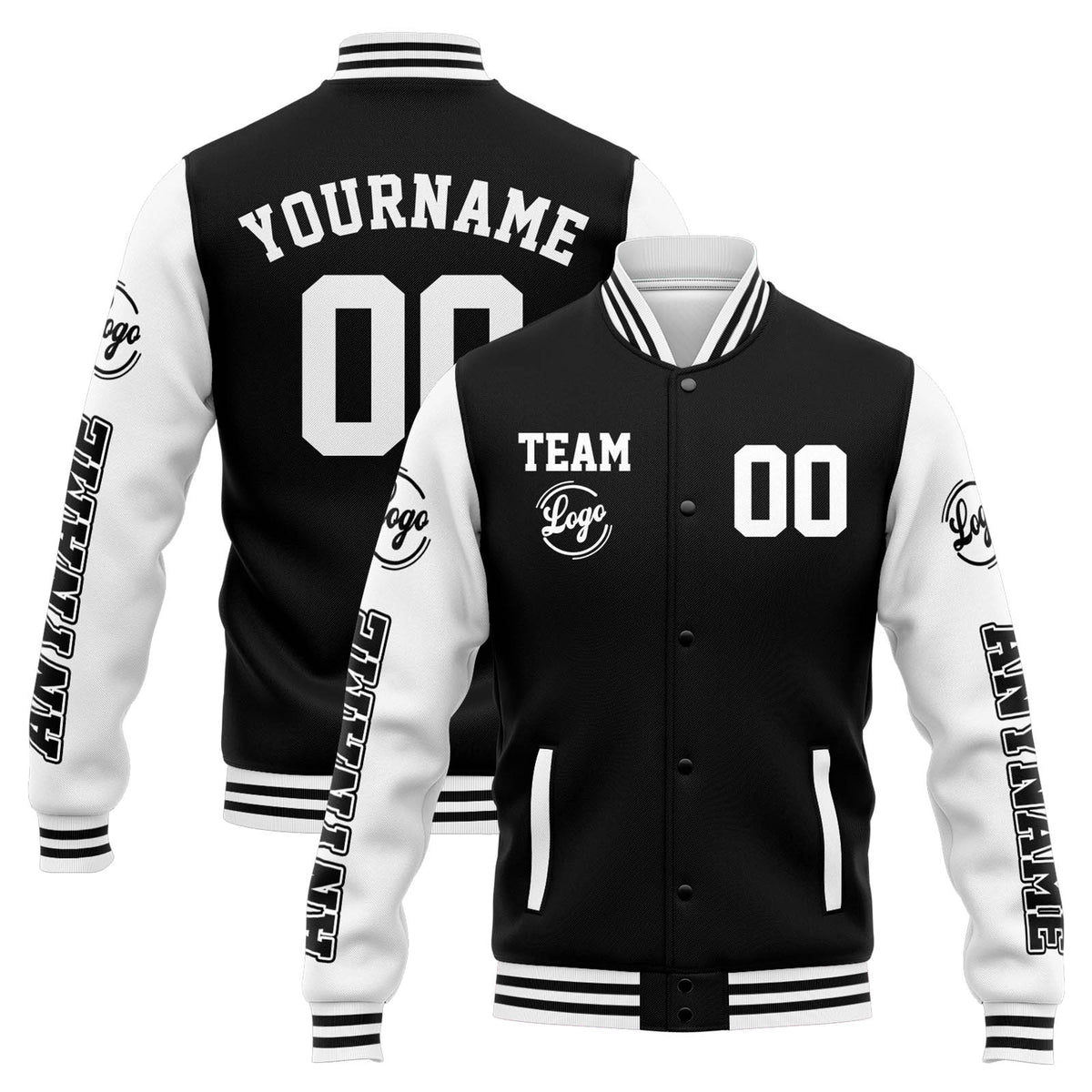 Custom Varsity Jacket Letterman Jacket For Men, Women And Youth Black White