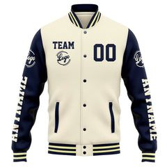 Custom Varsity Jacket Letterman Jacket For Men, Women And Youth Cream Navy