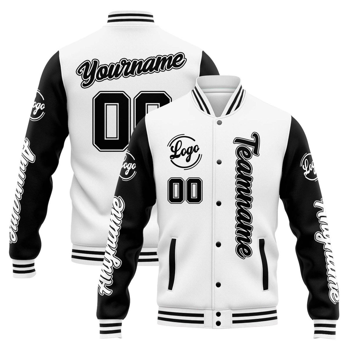 Custom Varsity Jacket Letterman Jacket For Men, Women And Youth White Black