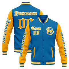 Custom Varsity Jacket Letterman Jacket For Men, Women And Youth Blue Orange