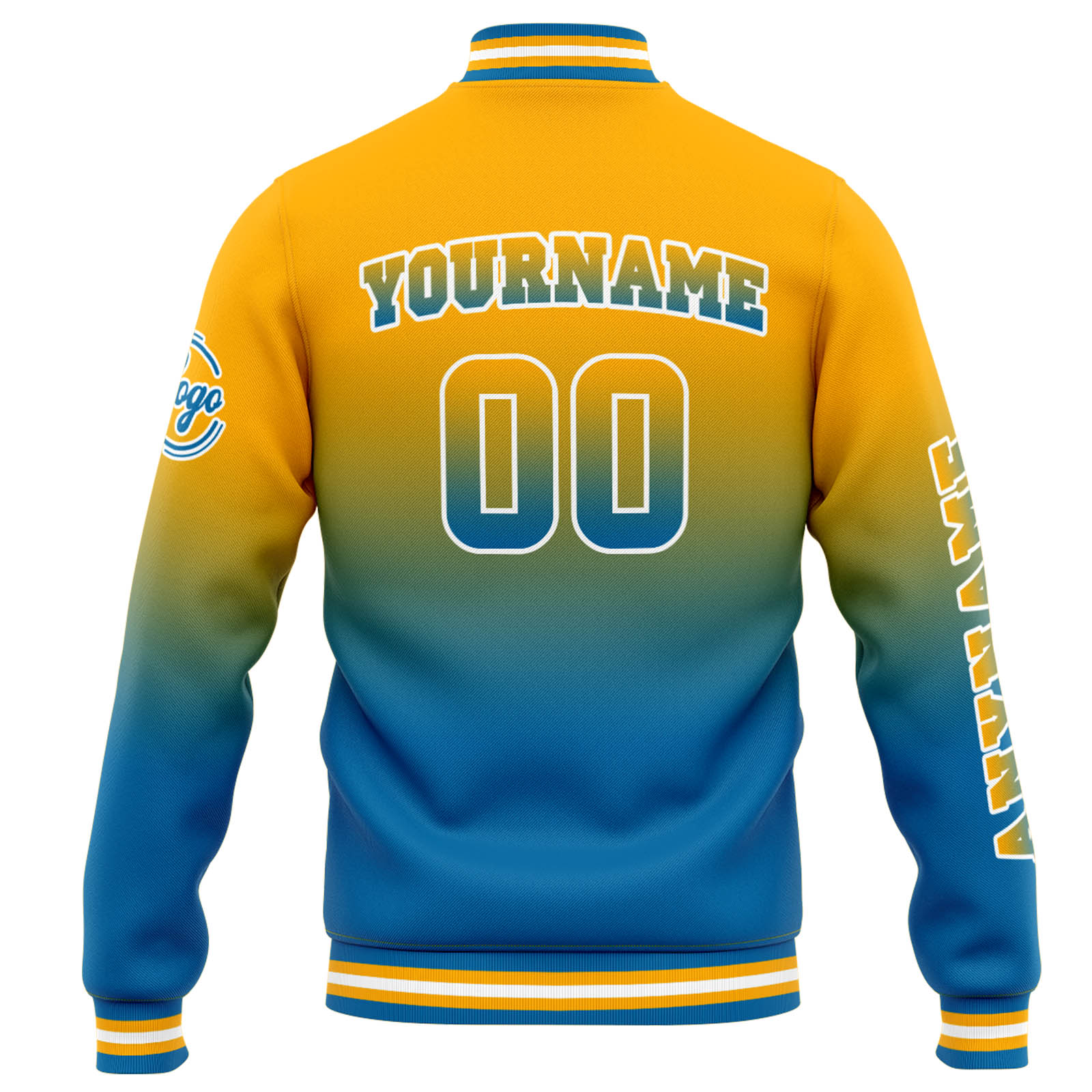 Custom Varsity Jacket Letterman Jacket For Men, Women And Youth Orange Blue Gradient