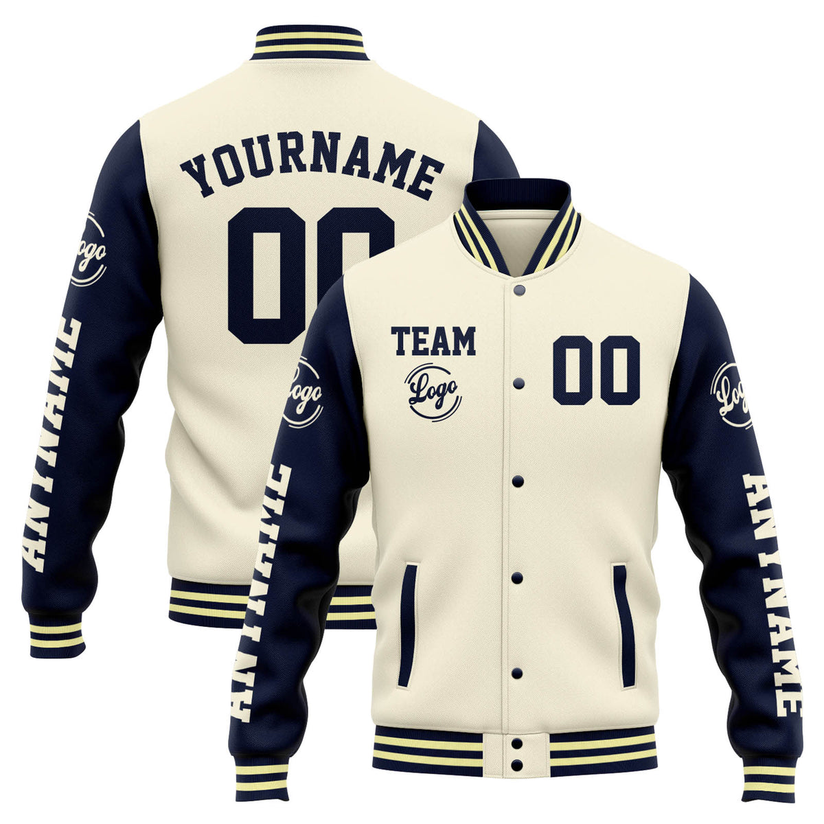 Custom Varsity Jacket Letterman Jacket For Men, Women And Youth Cream Navy