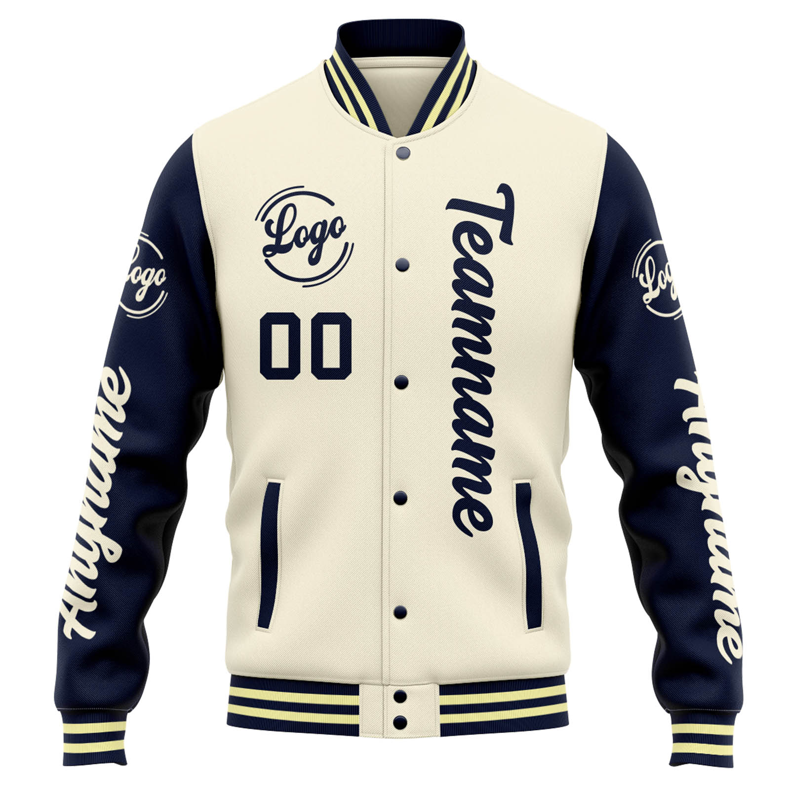 Custom Varsity Jacket Letterman Jacket For Men, Women And Youth Cream Navy