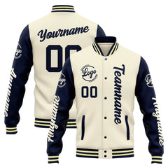 Custom Varsity Jacket Letterman Jacket For Men, Women And Youth Cream Navy