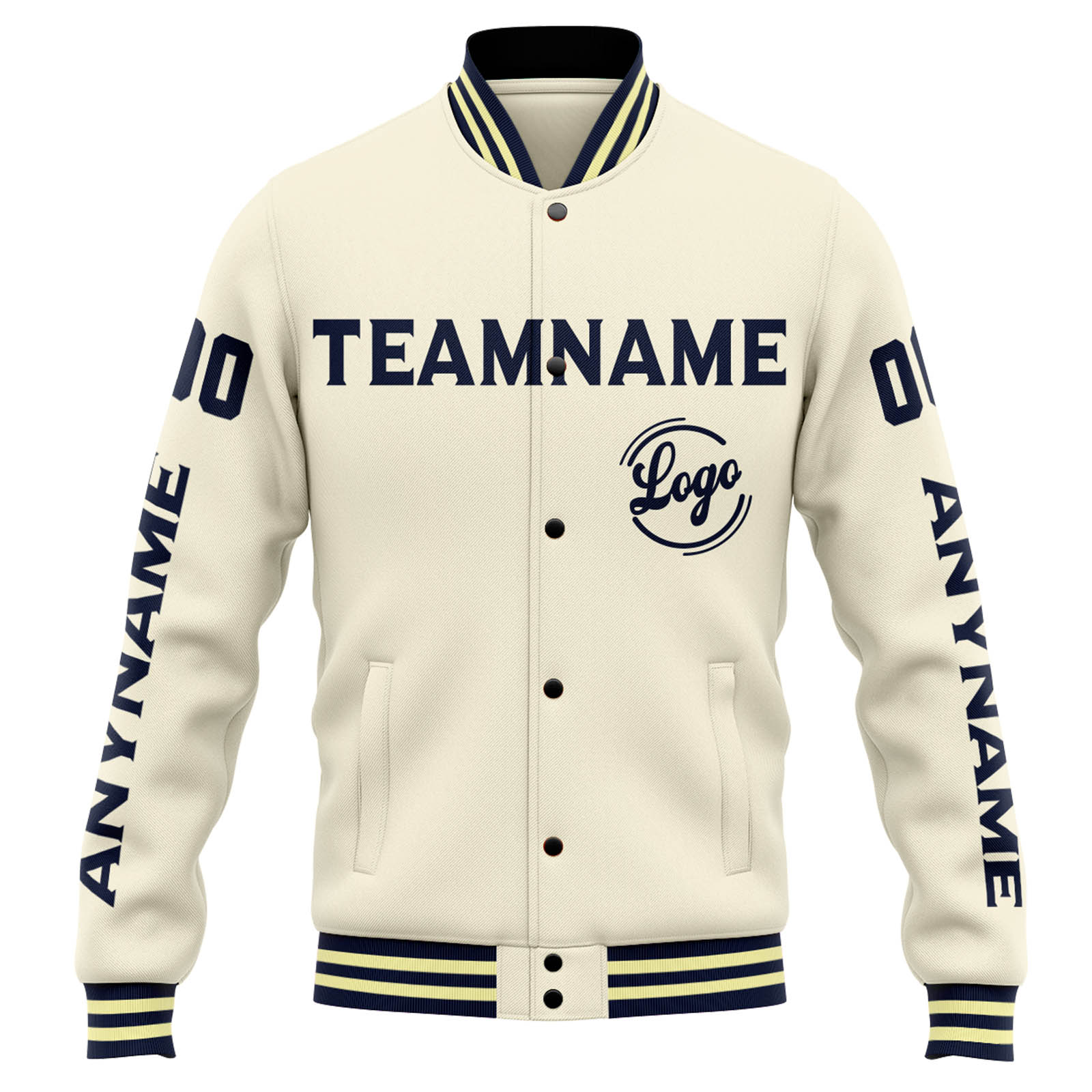 Custom Varsity Jacket Letterman Jacket For Men, Women And Youth Cream Navy