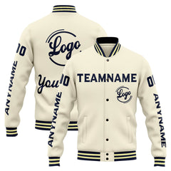 Custom Varsity Jacket Letterman Jacket For Men, Women And Youth Cream Navy