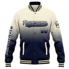 Custom Varsity Jacket Letterman Jacket For Men, Women And Youth Cream Navy Gradient