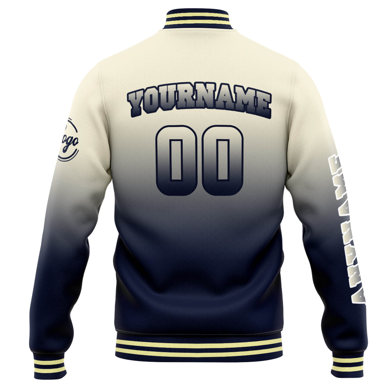 Custom Varsity Jacket Letterman Jacket For Men, Women And Youth Cream Navy Gradient