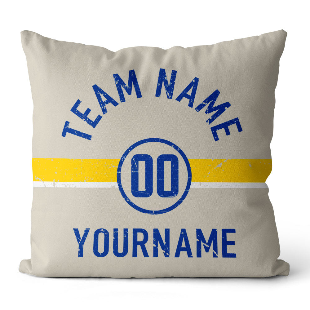 Custom Football Throw Pillow for Men Women Boy Gift Printed Your Personalized Name Number Blue & White & Yellow