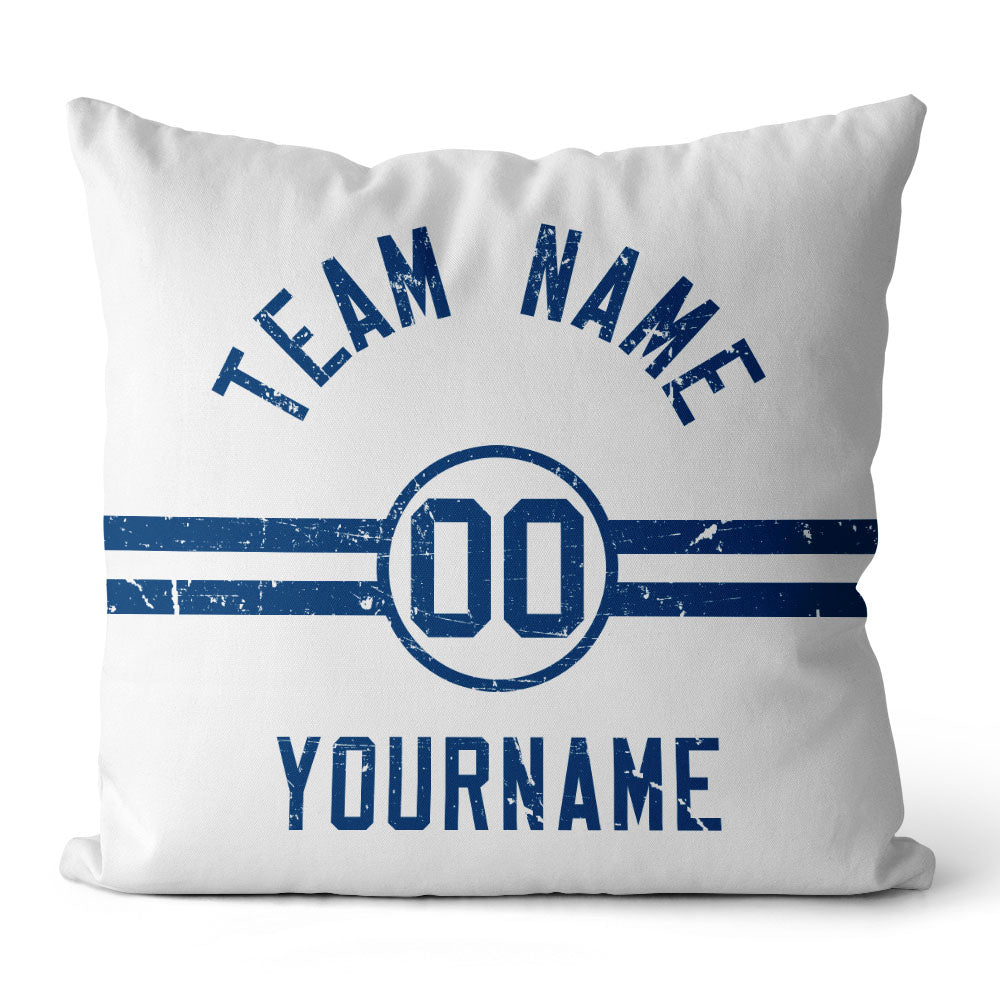 Custom Football Throw Pillow for Men Women Boy Gift Printed Your Personalized Name Number Blue & White