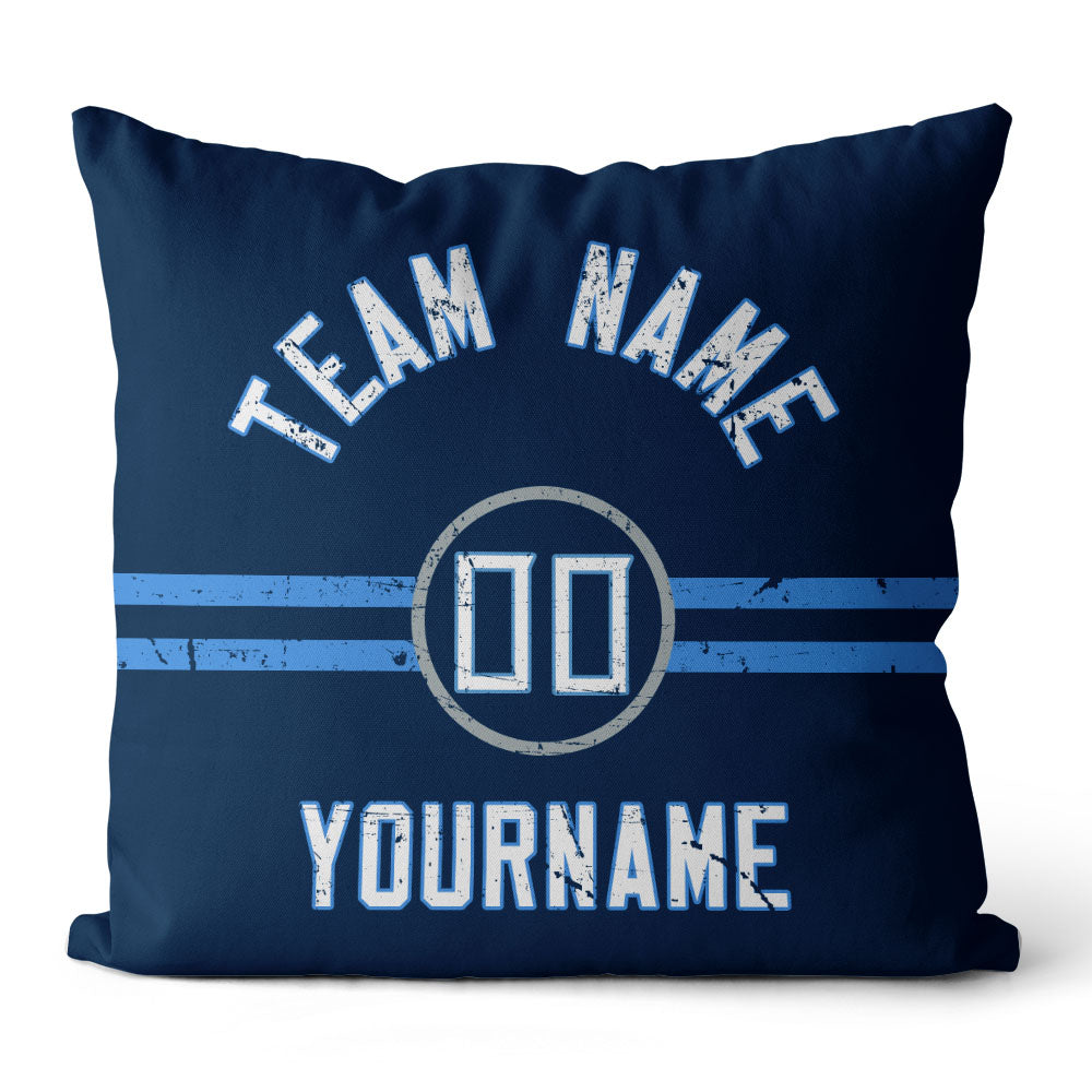 Custom Football Throw Pillow for Men Women Boy Gift Printed Your Personalized Name Number Navy & Blue & White