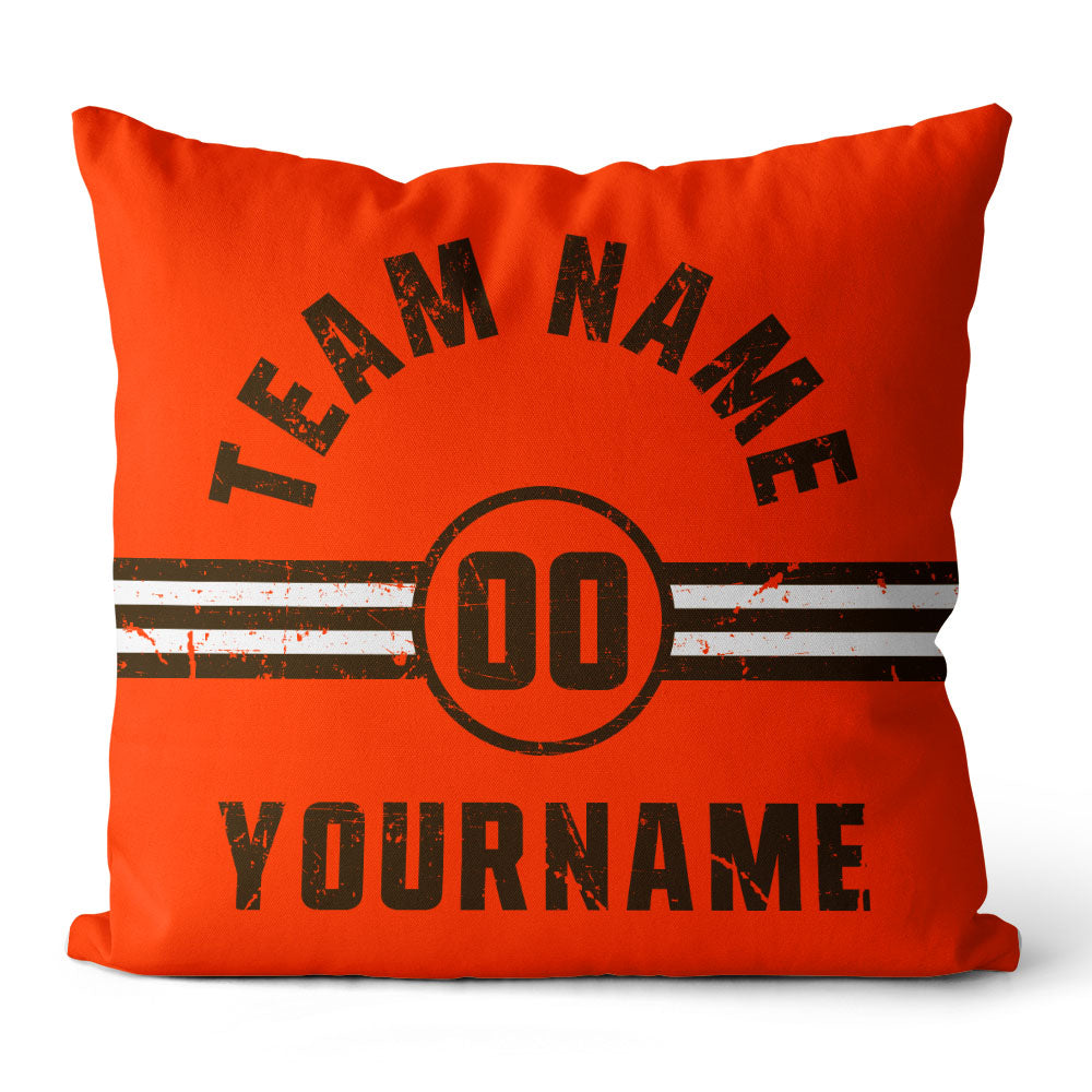 Custom Football Throw Pillow for Men Women Boy Gift Printed Your Personalized Name Number Orange & Brown & White