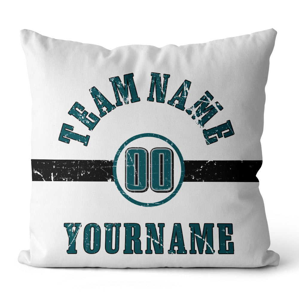 Custom Football Throw Pillow for Men Women Boy Gift Printed Your Personalized Name Number Midnight Green & Black & White