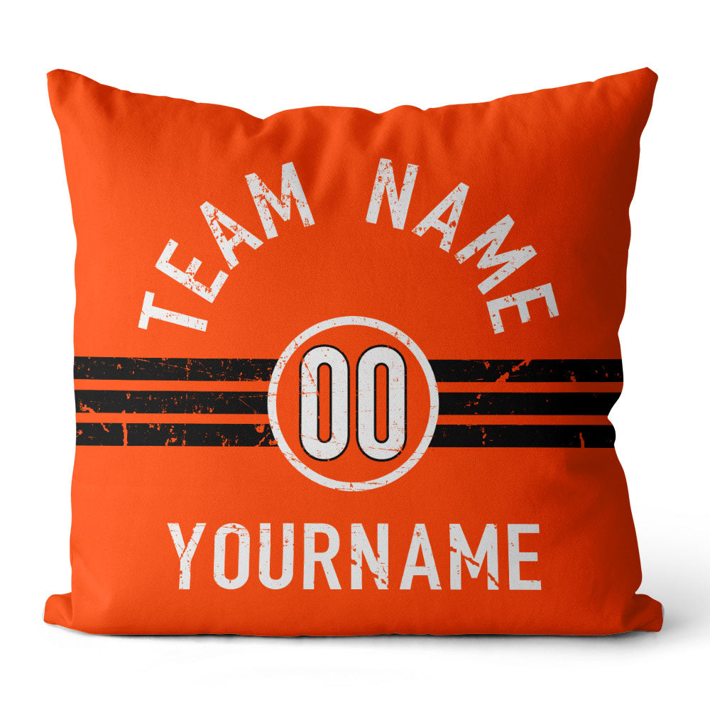 Custom Football Throw Pillow for Men Women Boy Gift Printed Your Personalized Name Number Black & Orange & White