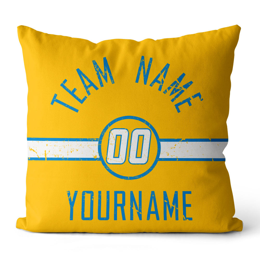 Custom Football Throw Pillow for Men Women Boy Gift Printed Your Personalized Name Number Light Blue & White & Yellow