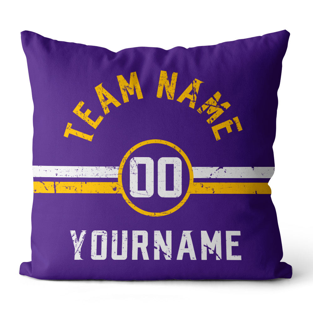 Custom Football Throw Pillow for Men Women Boy Gift Printed Your Personalized Name Number Purple & Yellow & White